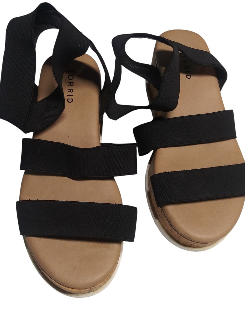 TORRID Black Elastic Strappy Platform Sandals Comfort Neutral Size 7W
